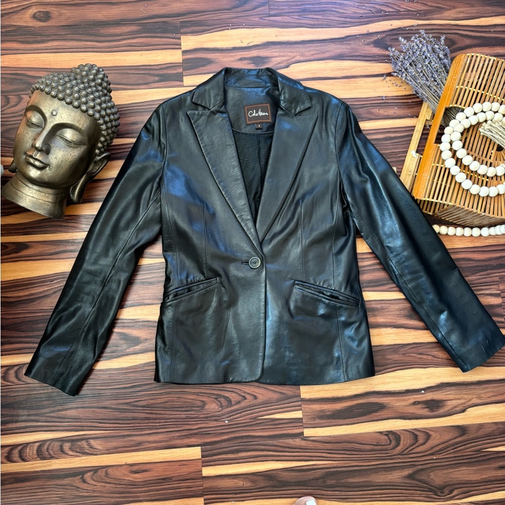 Cole Haan  Black Leather Suit Jacket